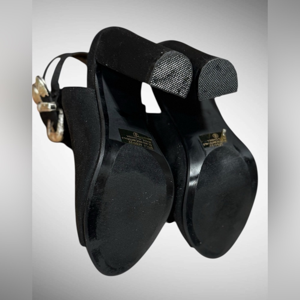 Black Faux Suede Peep Toe Block Heel Boots with buckle detailing Size 6 - Picture 11 of 15